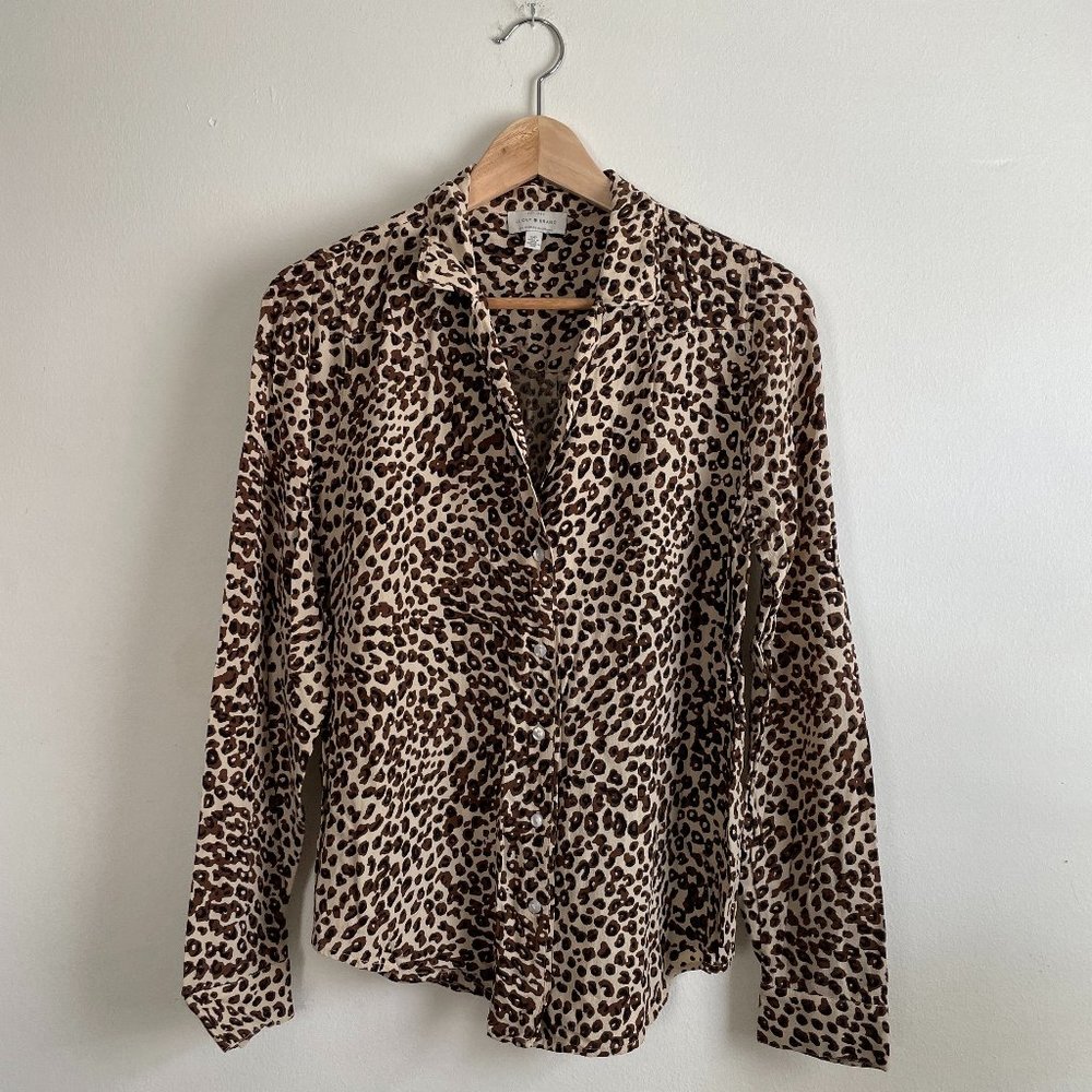 Lucky Brand Long Sleeve Button Up Club Collar Leopard Print Shirt Sz S